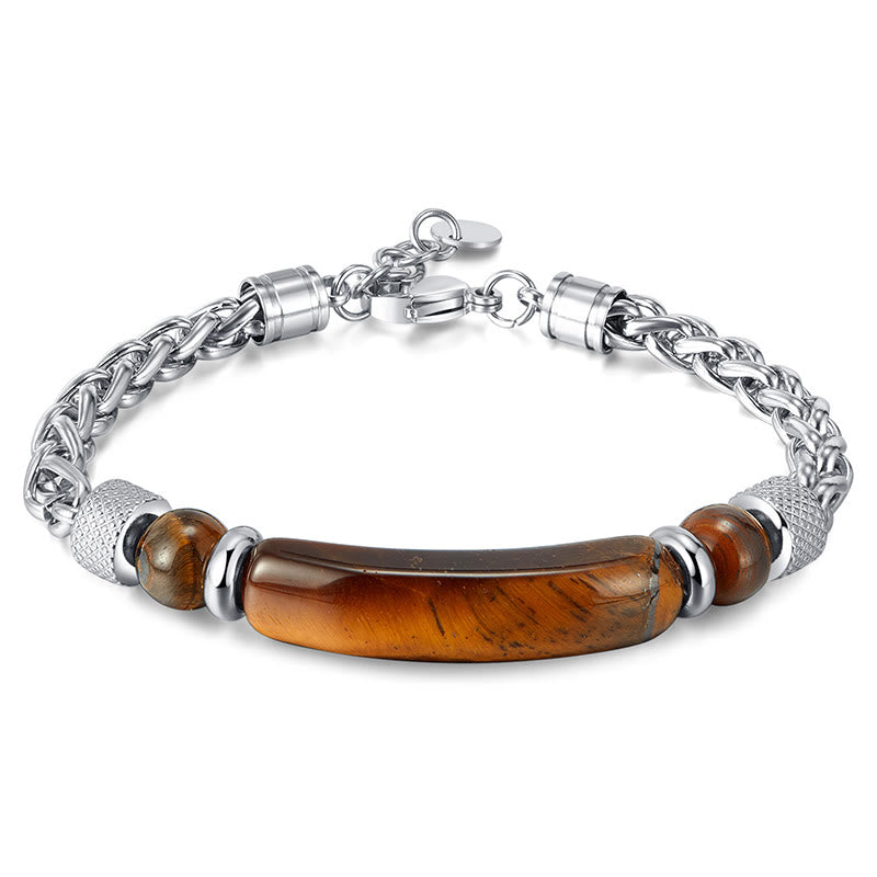 Buddha Stones Tiger Eye Black Obsidian Stone Titanium Steel Strength Buckle Bracelet - Tiger Eye(Wrist Circumference: 17-20cm) - image 0