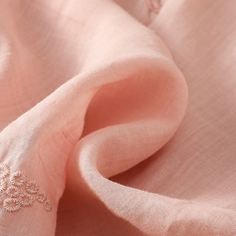 Buddha Stones Casual Floral Embroidery Crew Neck Women's Frog-Button Polyester Half Sleeve Shirt - image 23