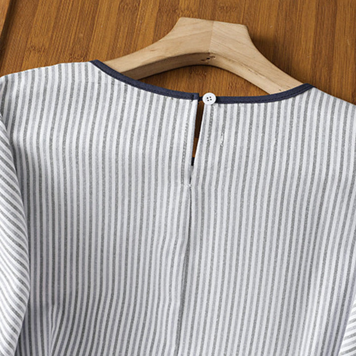 Buddha Stones Pullover Stripes Crew Neck Design Women's Cotton Short Sleeves Shirt - image 3