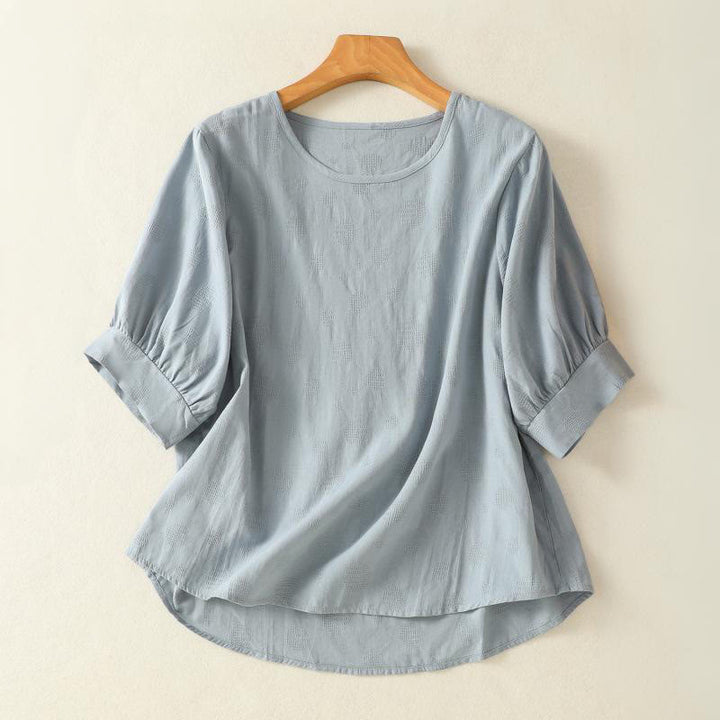 Buddha Stones Plain Crew Neck Design Women's Cotton Loose Short Sleeves Shirt - LightBlue - US8-10,UK/AU12-14,EU40-42 (2XL) - image 0