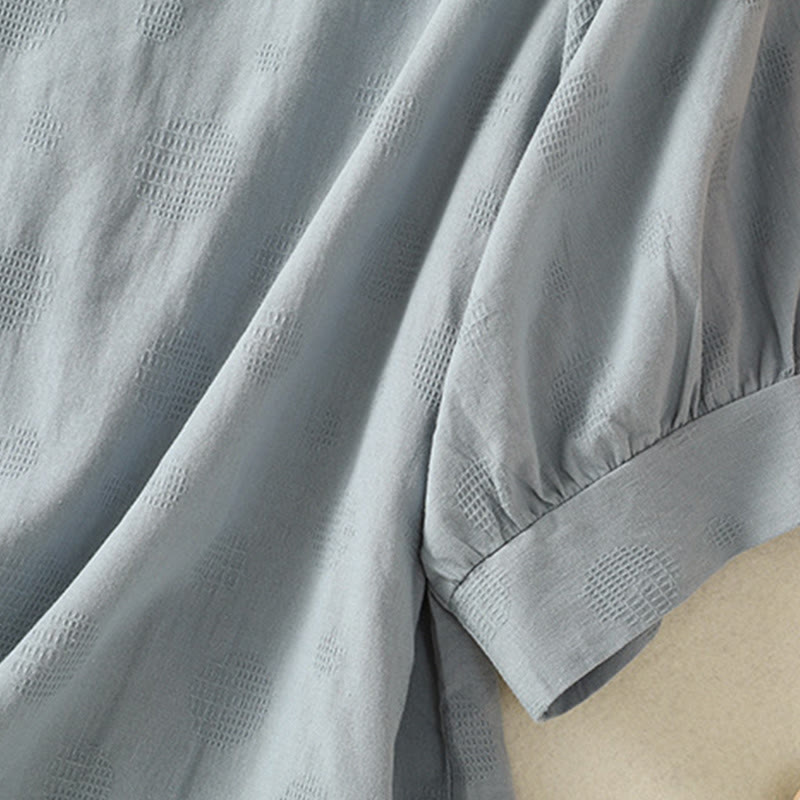 Buddha Stones Plain Crew Neck Design Women's Cotton Loose Short Sleeves Shirt - image 3