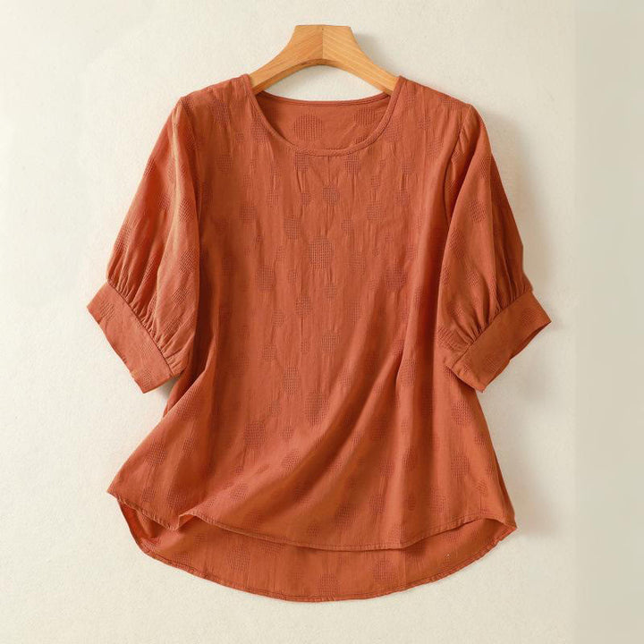 Buddha Stones Plain Crew Neck Design Women's Cotton Loose Short Sleeves Shirt - DarkOrange - US8-10,UK/AU12-14,EU40-42 (2XL) - image 7