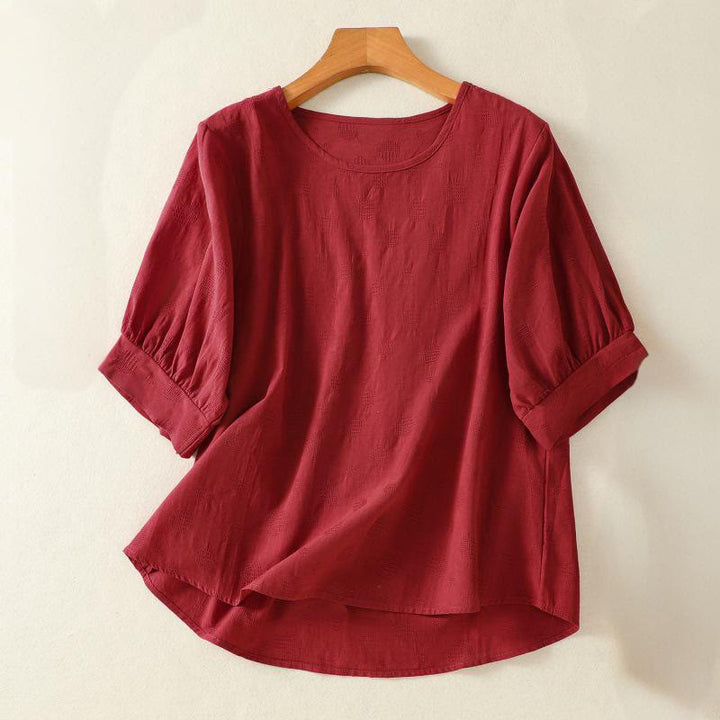 Buddha Stones Plain Crew Neck Design Women's Cotton Loose Short Sleeves Shirt - Brown - US8-10,UK/AU12-14,EU40-42 (2XL) - image 13