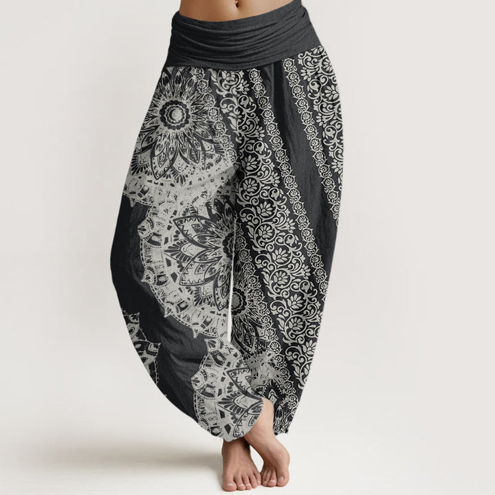 Buddha Stones Pure Cotton Mandala Pattern Parallel Flowers Women's Elastic Waist Harem Pants - DimGray - US22,UK/AU26,EU54 (6XL) - image 0