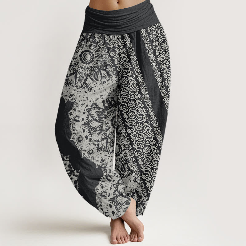 Buddha Stones Pure Cotton Mandala Pattern Parallel Flowers Women's Elastic Waist Harem Pants - DimGray - US22,UK/AU26,EU54 (6XL) - image 0