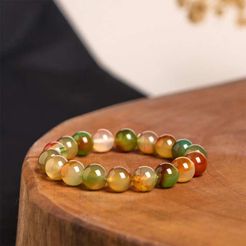 Buddha Stones Natural Colorful Peacock Agate Courage Purify Bracelet - Peacock Agate-0.55 in (Wrist Circumference:17-18 cm) - image 0