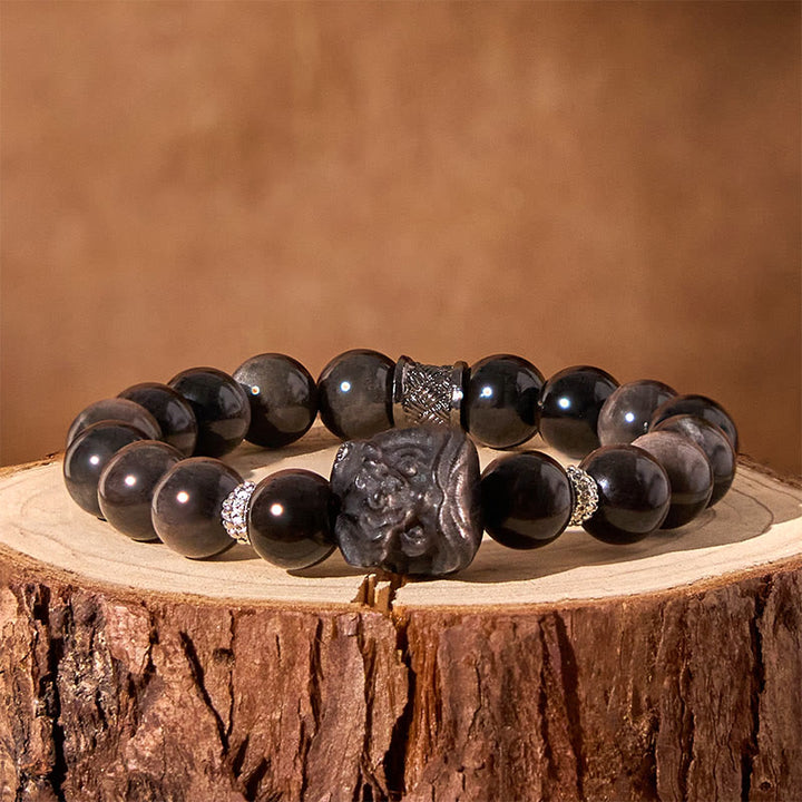 Buddha Stones Natural Silver Sheen Obsidian Lion Dance Protection Bracelet - image 7
