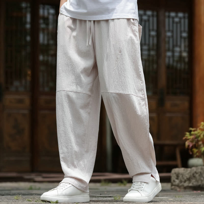 Buddha Stones Solid Drawstring Men's Elastic Waistband Cotton Linen Pants With Pockets - Linen - US/UK/AU46,EU56 (5XL) - image 0