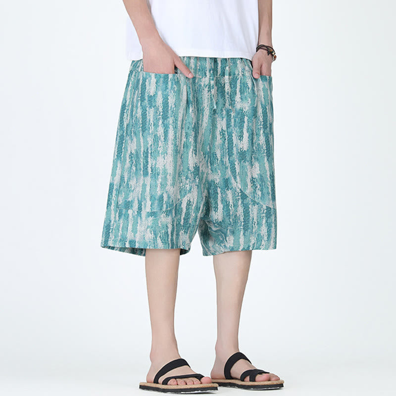 Buddha Stones Summer Stripes Cotton Linen Men's Capri Pants With Pockets - image 2