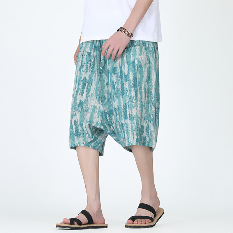 Buddha Stones Summer Stripes Cotton Linen Men's Capri Pants With Pockets - image 1
