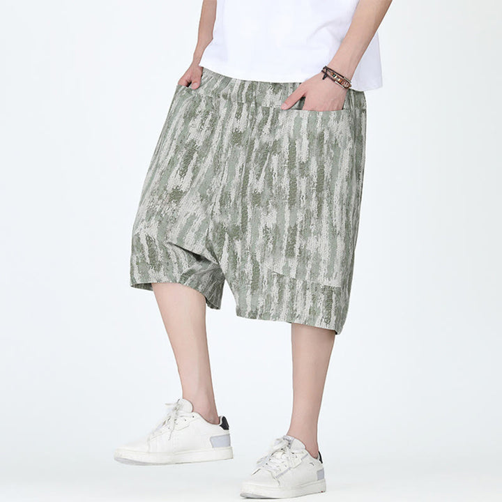 Buddha Stones Summer Stripes Cotton Linen Men's Capri Pants With Pockets - DarkSeaGreen - US/UK/AU46,EU56 (5XL) - image 6