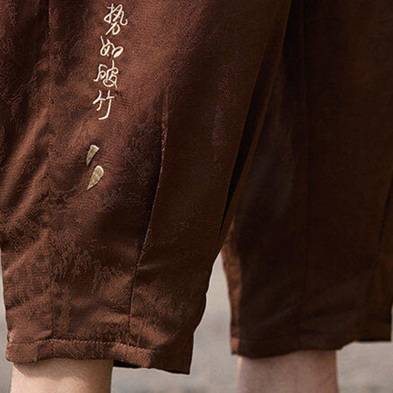 Buddha Stones Summer Character Embroidery Design Drawstring Men's 7-8 Length Pants With Pockets - image 19