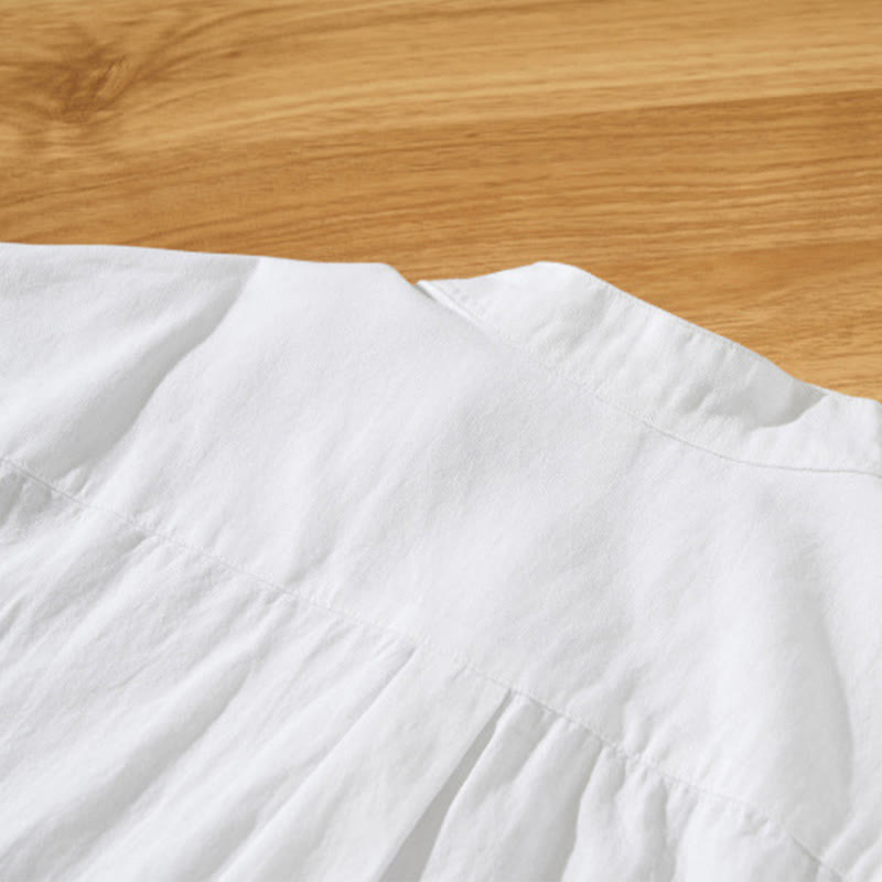 Buddha Stones Summer Solid Men's Half Button Short Sleeve Cotton Shirt - image 18