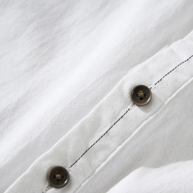 Buddha Stones Summer Solid Men's Half Button Short Sleeve Cotton Shirt - image 19