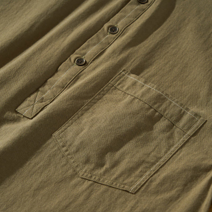 Buddha Stones Summer Solid Men's Half Button Short Sleeve Cotton Shirt - image 31