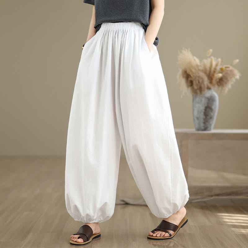 Buddha Stones Commute Summer Plain Women's Cotton Bloomers Pants With Pockets - White - US12,UK/AU16,EU44 (2XL) - image 7