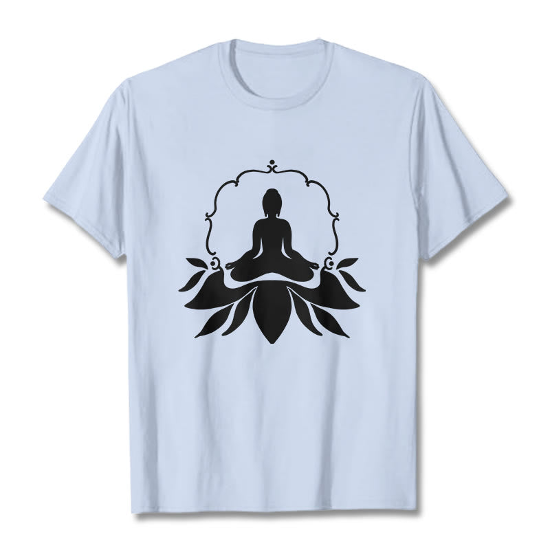 Buddha Stones Meditating Buddha Seated on Grass Tee T-shirt - LightCyan - 2XL - image 18