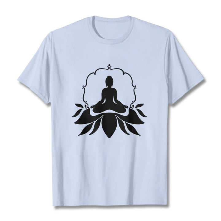 Buddha Stones Meditating Buddha Seated on Grass Tee T-shirt - LightCyan - 2XL - image 18