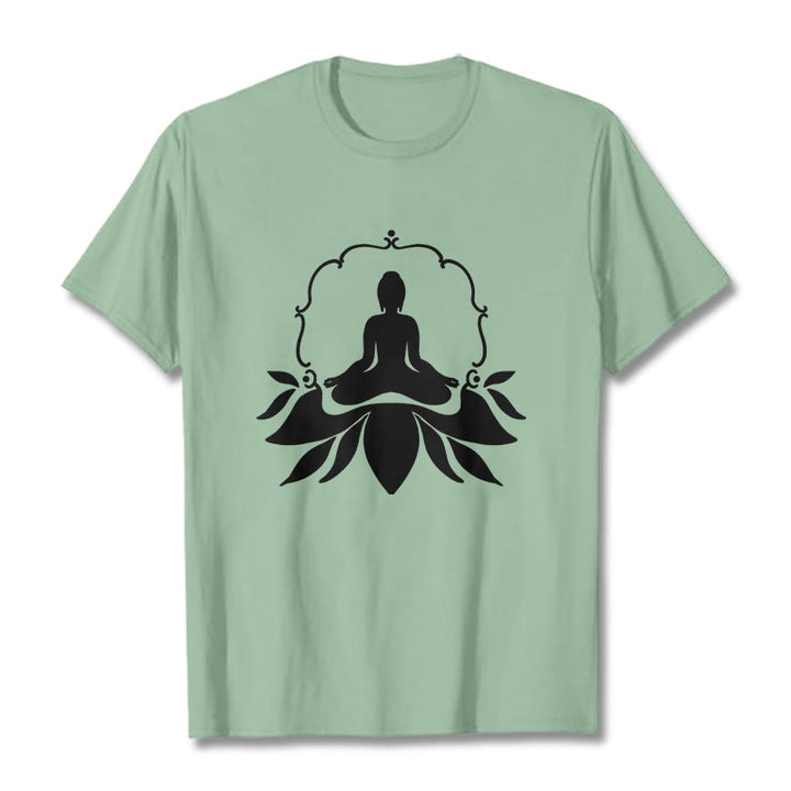 Buddha Stones Meditating Buddha Seated on Grass Tee T-shirt - PaleGreen - 2XL - image 14