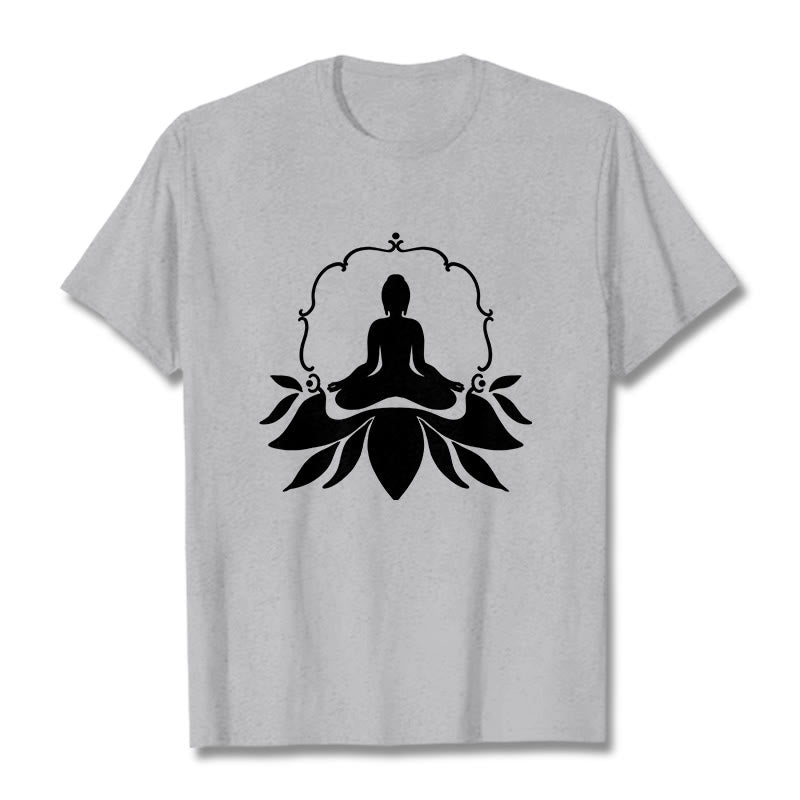 Buddha Stones Meditating Buddha Seated on Grass Tee T-shirt - LightGrey - 2XL - image 19