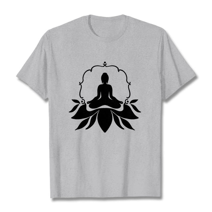 Buddha Stones Meditating Buddha Seated on Grass Tee T-shirt - LightGrey - 2XL - image 19