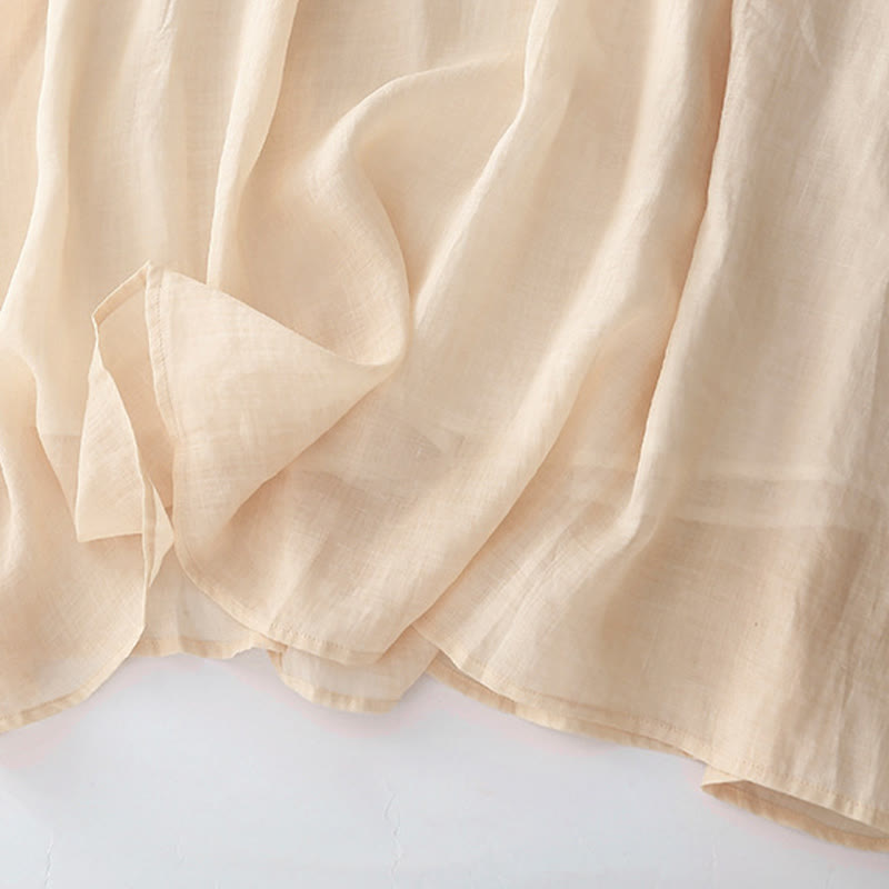 Buddha Stones Embroidery Buttons Design Long Sleeve Cotton Linen Midi Dress With Pockets - image 12