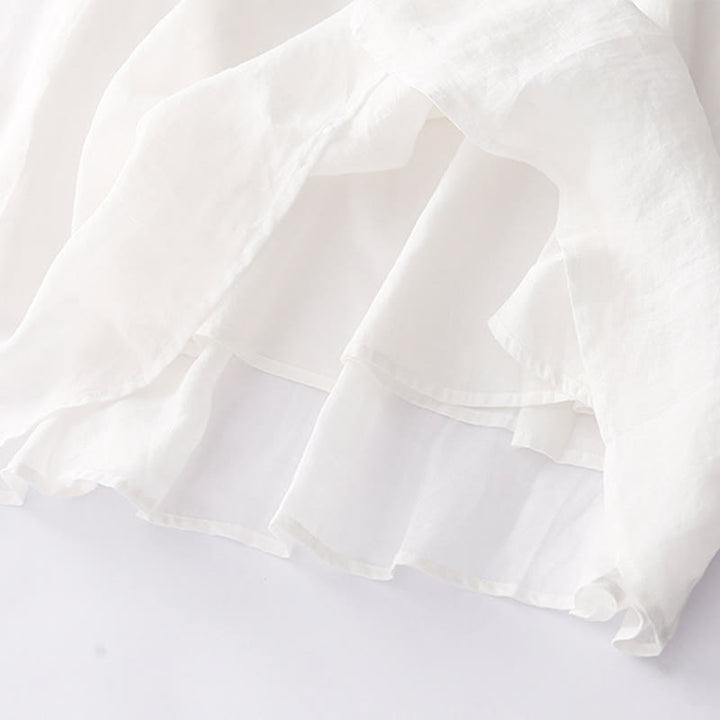 Buddha Stones Embroidery Buttons Design Long Sleeve Cotton Linen Midi Dress With Pockets - image 23