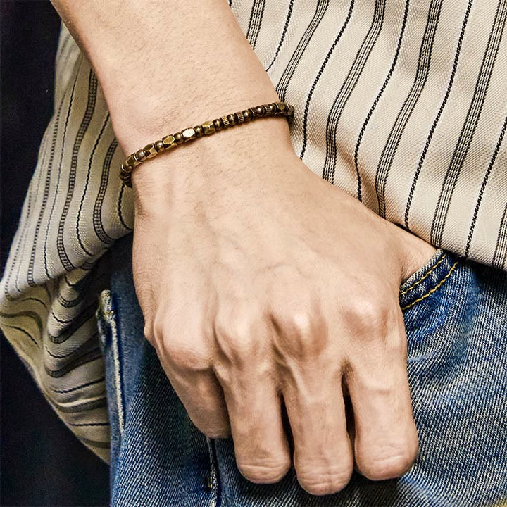 Buddha Stones Retro Distressed Irregular Design Copper Brass Luck Bracelet - image 3