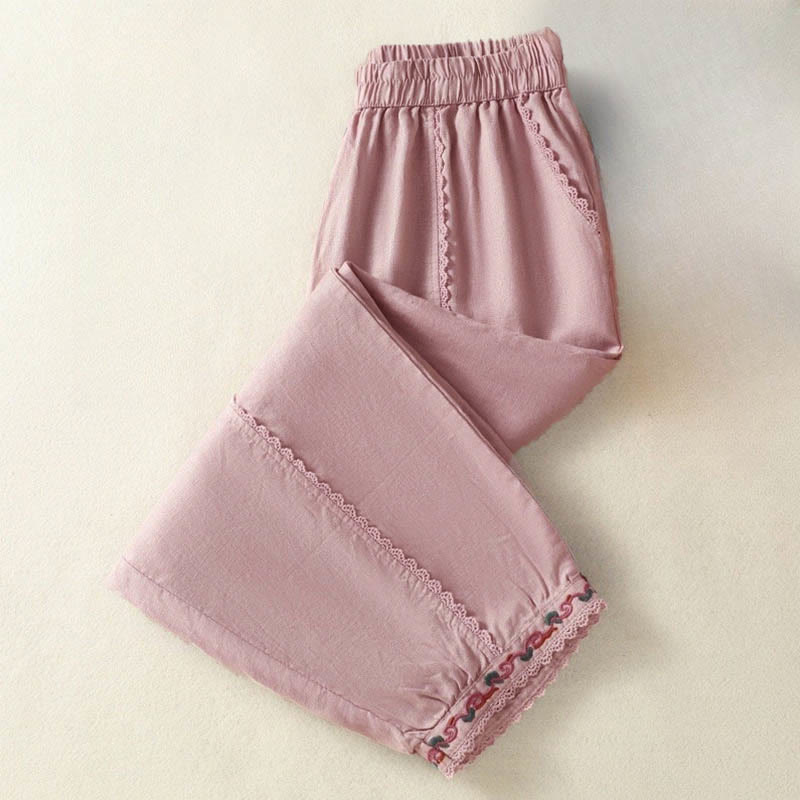 Buddha Stones Casual Plain Lace Side Design 7-8 Length Cotton Linen Women's Harem Pants With Pockets - image 10