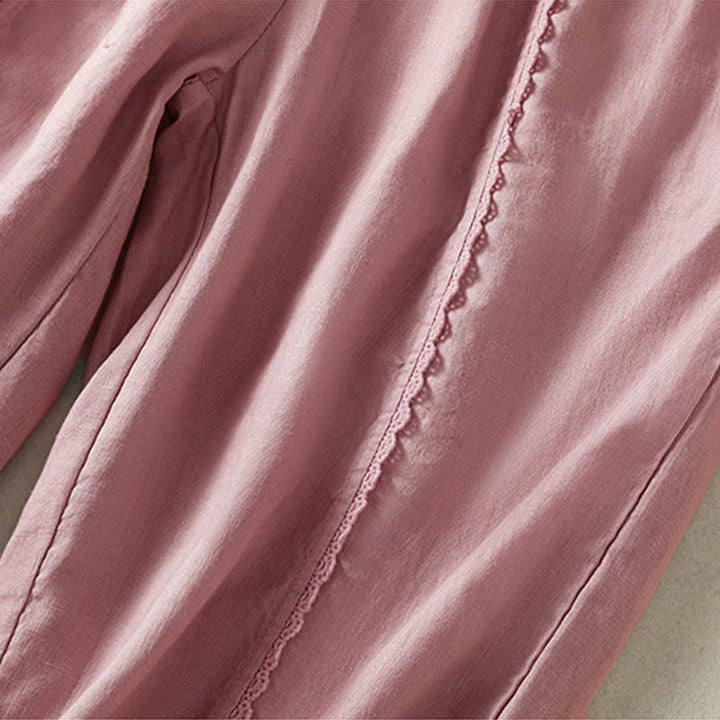 Buddha Stones Casual Plain Lace Side Design 7-8 Length Cotton Linen Women's Harem Pants With Pockets - image 13