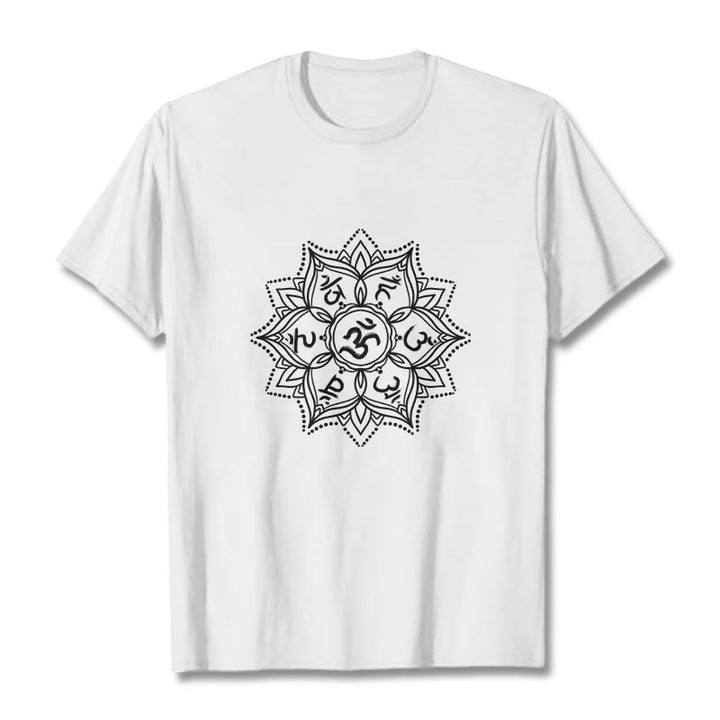 Buddha Stones Mandala Flower Om Mani Padme Hum Sanskrit Mantra Tee T-shirt - White - 2XL - image 0