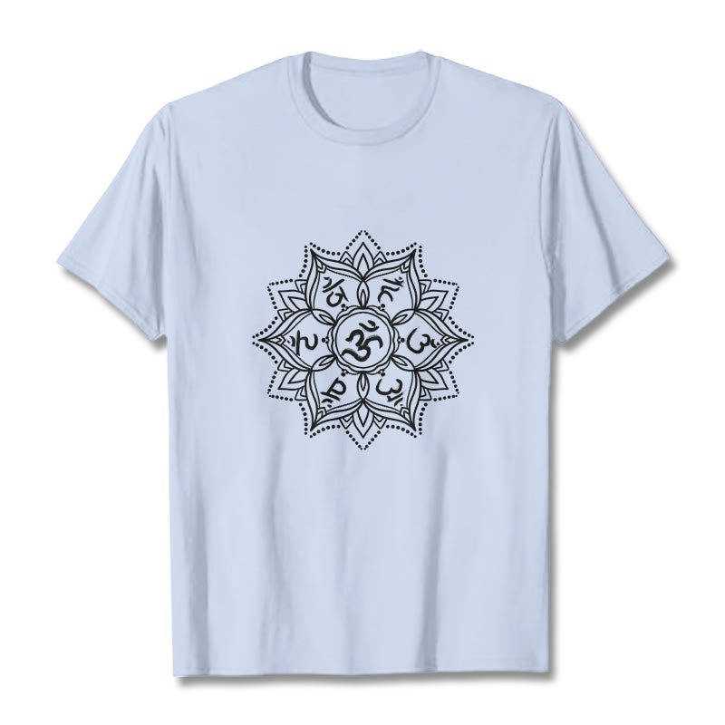 Buddha Stones Mandala Flower Om Mani Padme Hum Sanskrit Mantra Tee T-shirt - LightCyan - 2XL - image 18