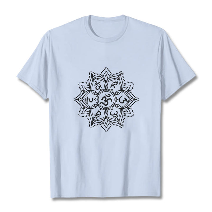 Buddha Stones Mandala Flower Om Mani Padme Hum Sanskrit Mantra Tee T-shirt - LightCyan - 2XL - image 18