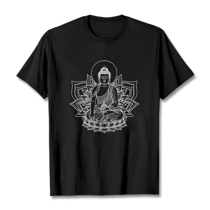Buddha Stones Medicine Buddha Seated On A Lotus Pedestal Tee T-shirt - Black - 2XL - image 0