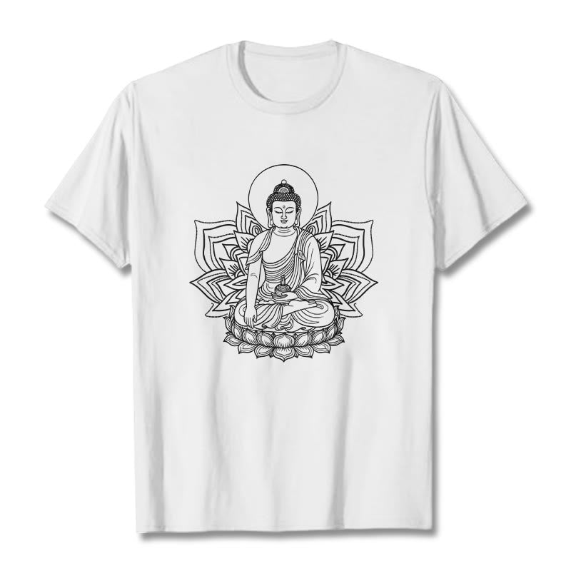 Buddha Stones Medicine Buddha Seated On A Lotus Pedestal Tee T-shirt - White - 2XL - image 5