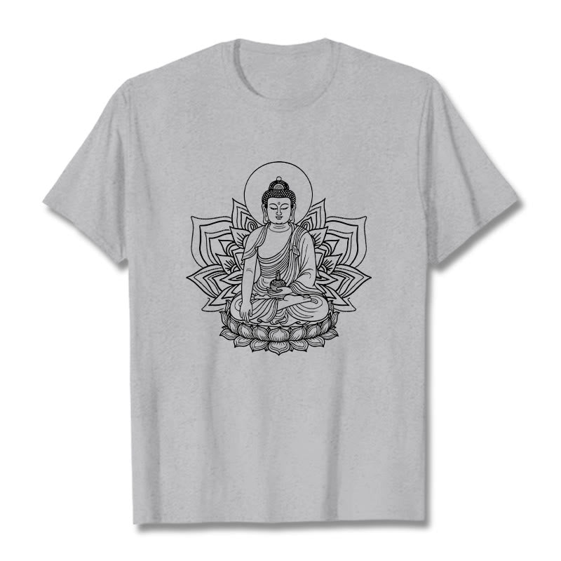 Buddha Stones Medicine Buddha Seated On A Lotus Pedestal Tee T-shirt - LightGrey - 2XL - image 19