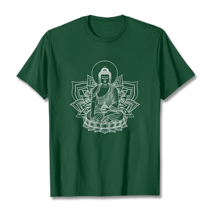 Buddha Stones Medicine Buddha Seated On A Lotus Pedestal Tee T-shirt - ForestGreen - 2XL - image 10