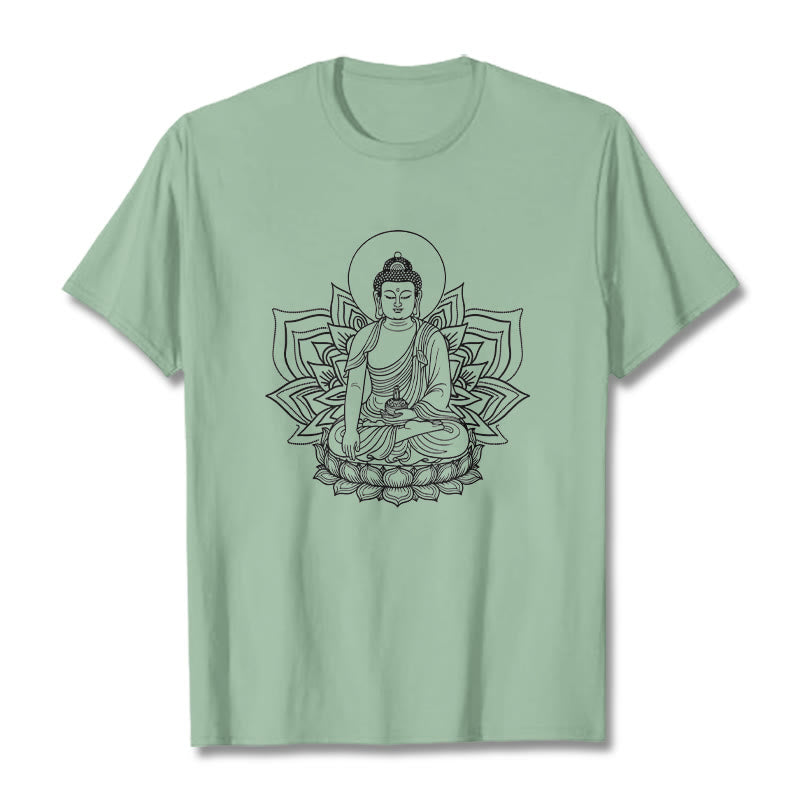 Buddha Stones Medicine Buddha Seated On A Lotus Pedestal Tee T-shirt - PaleGreen - 2XL - image 14