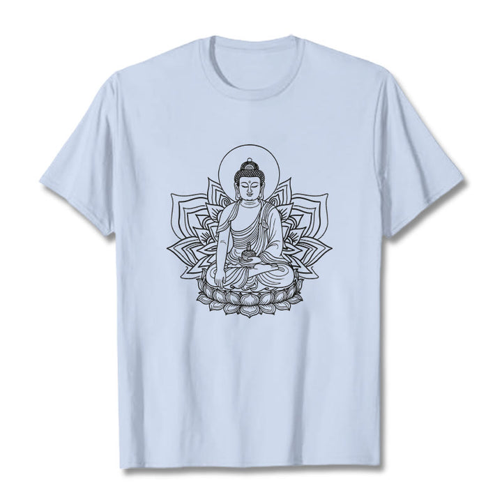 Buddha Stones Medicine Buddha Seated On A Lotus Pedestal Tee T-shirt - LightCyan - 2XL - image 18