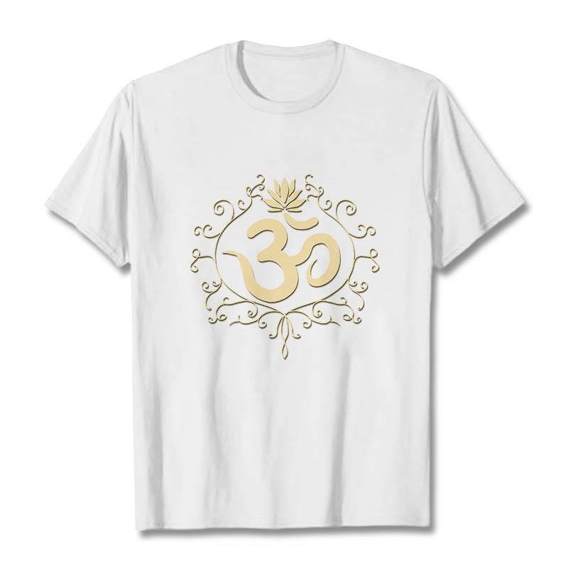 Buddha Stones Om Symbol Vines Lotus Flower Tee T-shirt - White - 2XL - image 7