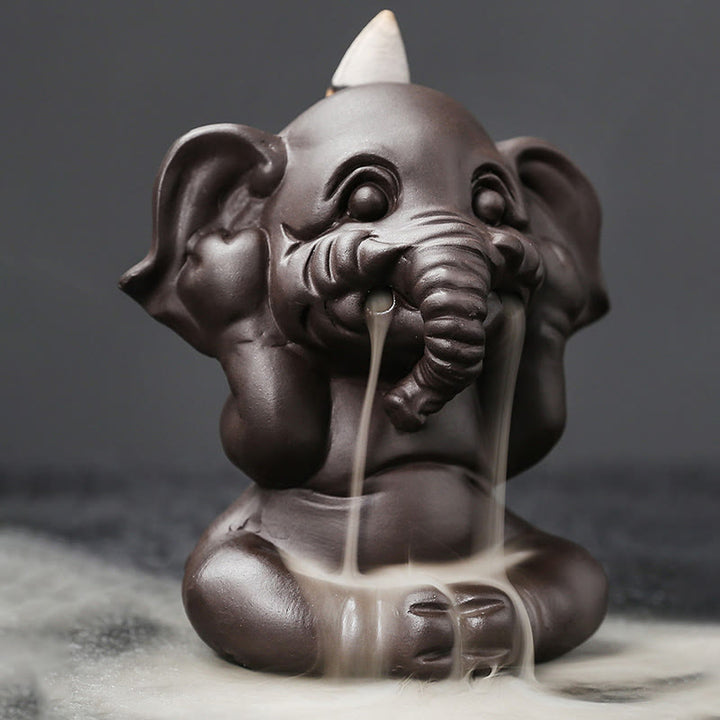 Buddha Stones Cute Elephant Purple Clay Backflow Smoke Fountain Peace Healing Incense Burner Decoration - image 16