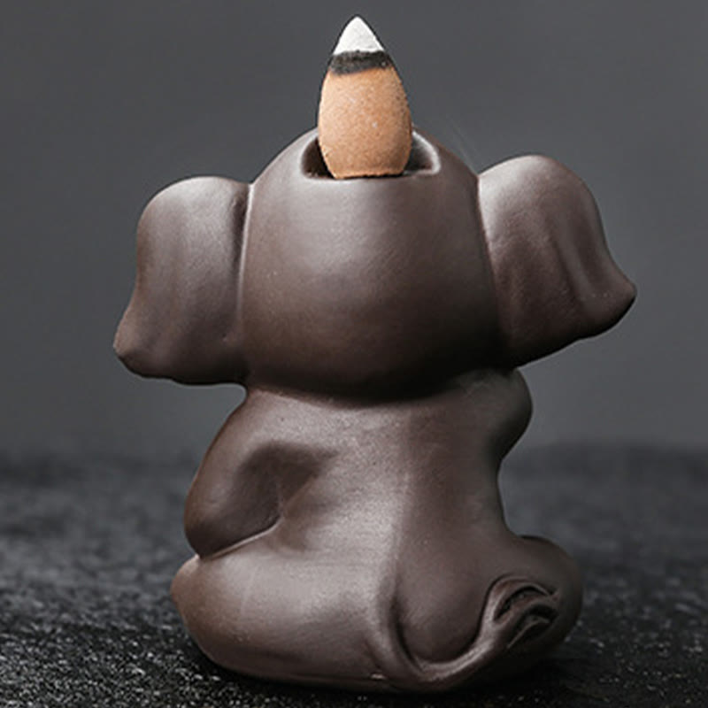 Buddha Stones Cute Elephant Purple Clay Backflow Smoke Fountain Peace Healing Incense Burner Decoration - image 8