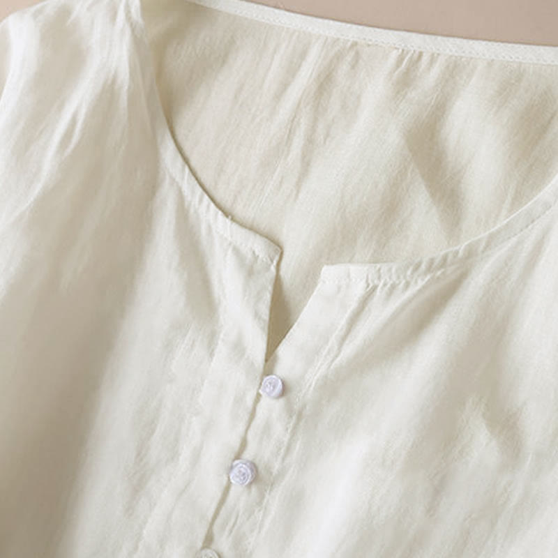 Buddha Stones Embroidery Geometry Nine-Quarter Sleeve Cotton Women's Midi Dress With Pockets - image 12