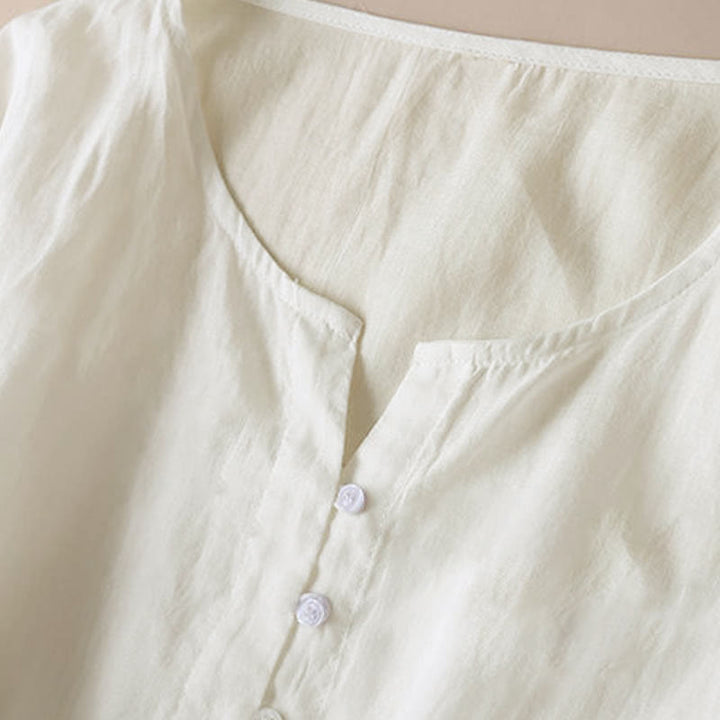 Buddha Stones Embroidery Geometry Nine-Quarter Sleeve Cotton Women's Midi Dress With Pockets - image 12