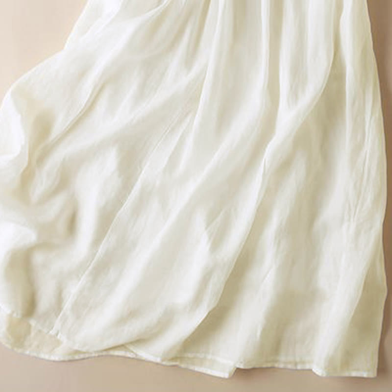 Buddha Stones Embroidery Geometry Nine-Quarter Sleeve Cotton Women's Midi Dress With Pockets - image 3