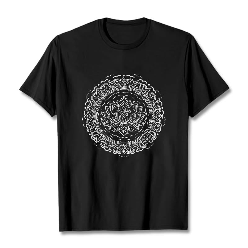 Buddha Stones Mandala Lotus Flower Pattern Tee T-shirt - Black - 2XL - image 4