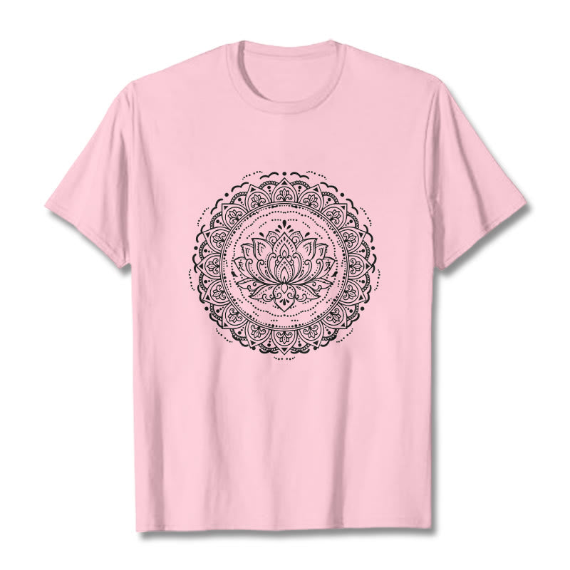 Buddha Stones Mandala Lotus Flower Pattern Tee T-shirt - LightPink - 2XL - image 12