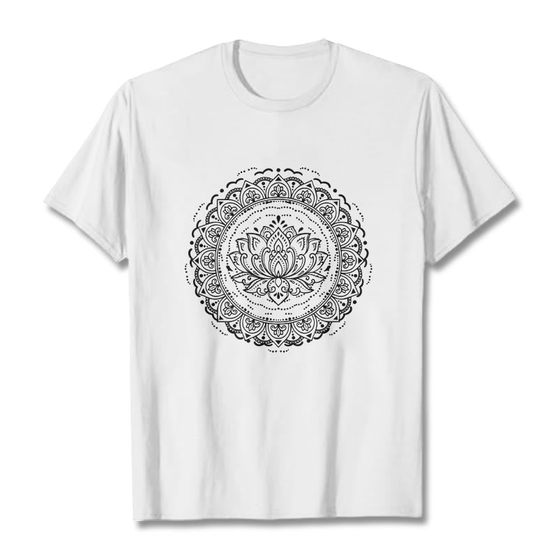 Buddha Stones Mandala Lotus Flower Pattern Tee T-shirt - White - 2XL - image 0