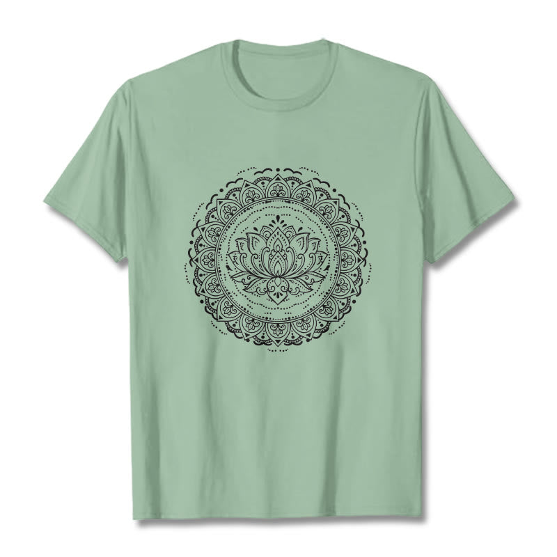 Buddha Stones Mandala Lotus Flower Pattern Tee T-shirt - PaleGreen - 2XL - image 14