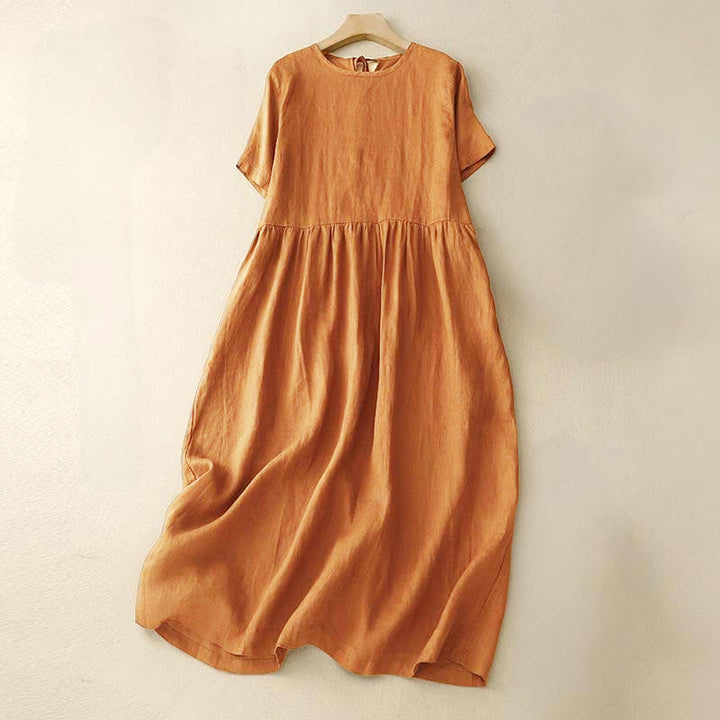 Buddha Stones Casual Short Sleeve Bowknot Tie Straps Women's Midi Dress With Pockets - Orange - US8-10,UK/AU12-14,EU40-42 (2XL) - image 0